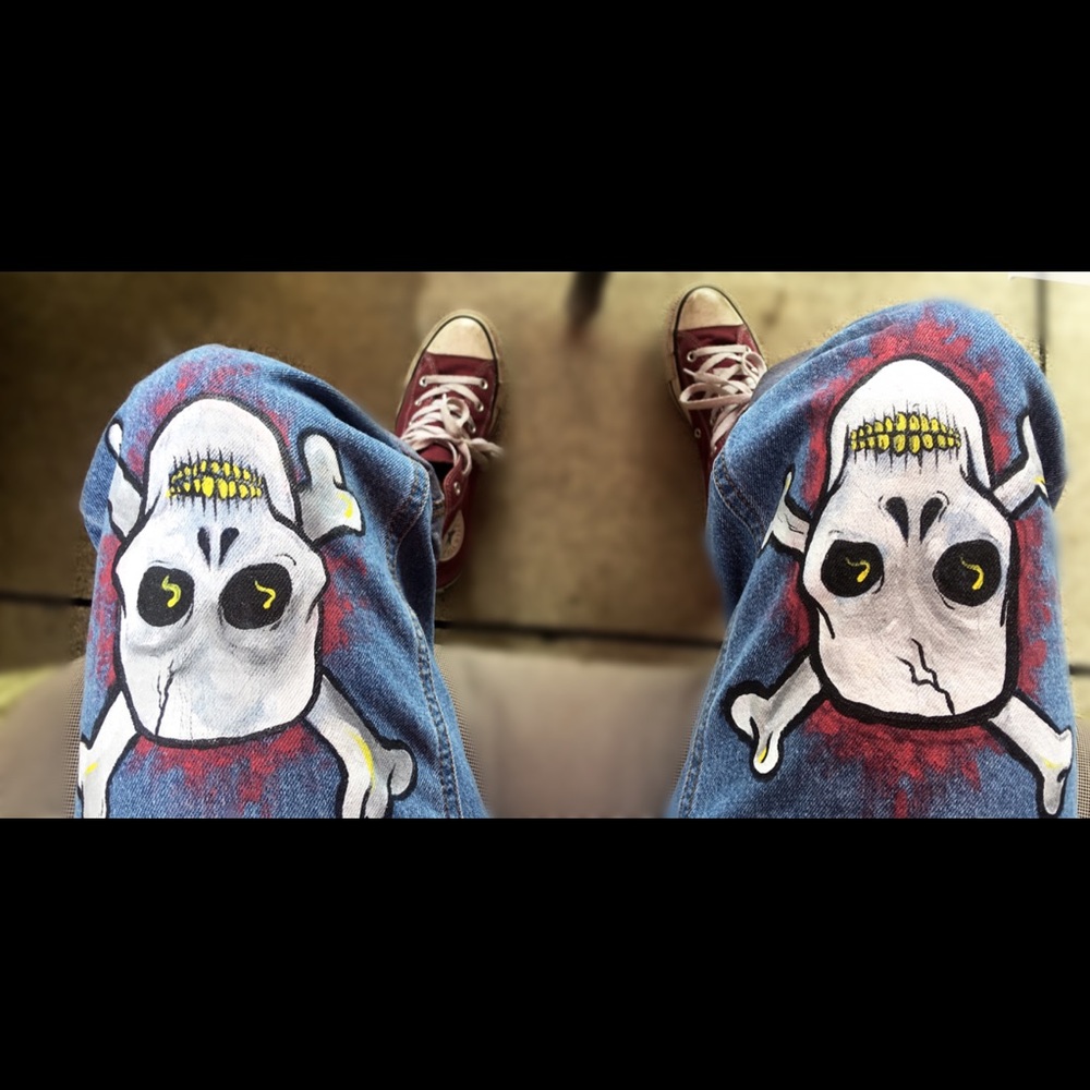 Original Hand Painted Skull Cap Jeans